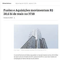 Fuses e Aquisies movimentam R$ 28,6 bi de reais no 3T18